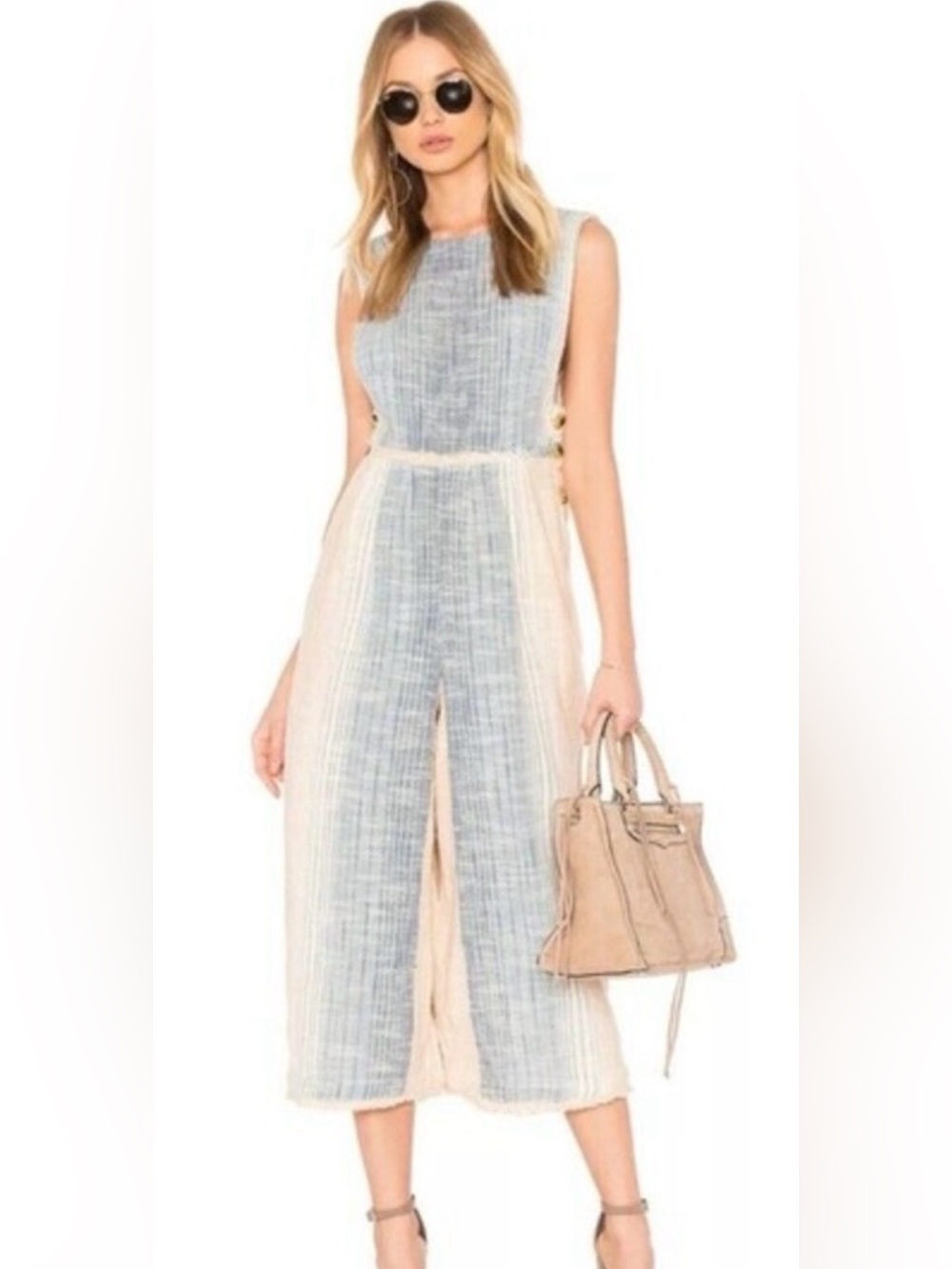 Free People S Moab Jumper Tan and Blue One Piece Jumpsuit Romper NEW NWOT
